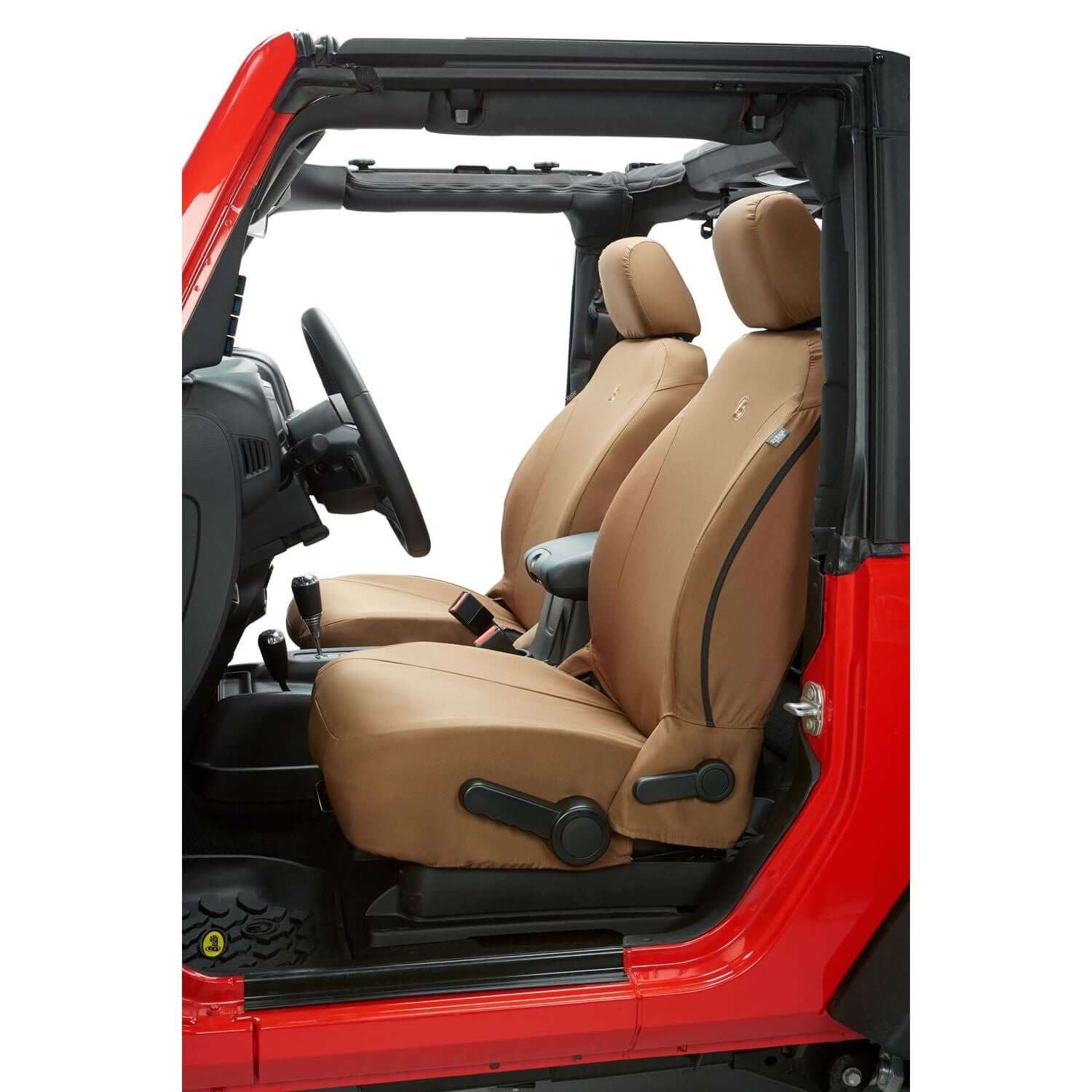 BESTOP | Jeep Gladiator Seat Covers For Jeep 2020-2023 Gladiator 4 Door Front Premium Vinyl Fabric Tan Bestop | 29290-04 installed in Jeep
