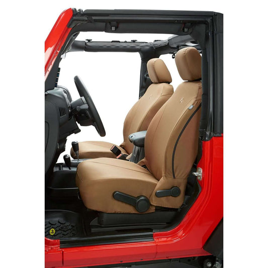 BESTOP | Jeep Gladiator Seat Covers For Jeep 2020-2023 Gladiator 4 Door Front Premium Vinyl Fabric Tan Bestop | 29290-04 installed in Jeep