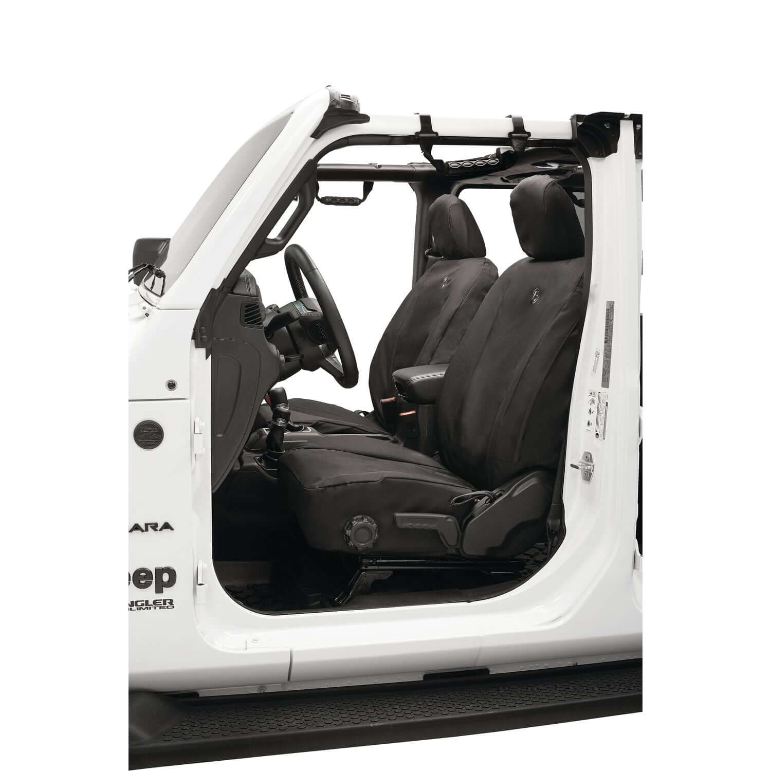 BESTOP | Jeep Gladiator Seat Covers For Jeep 2020-2023 Gladiator 4 Door Front Premium Vinyl Fabric Black Diamond Bestop | 29290-35 shown in vehicle