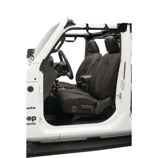 BESTOP | Jeep Gladiator Seat Covers For Jeep 2020-2023 Gladiator 4 Door Front Premium Vinyl Fabric Black Diamond Bestop | 29290-35 shown in vehicle