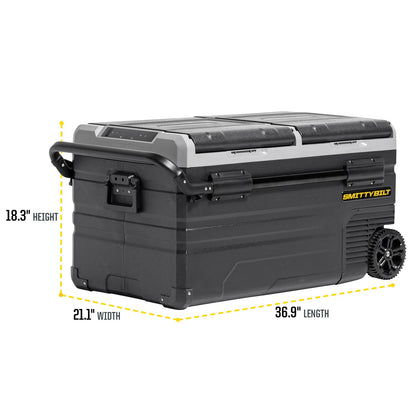 SMITTYBILT | Basecamp 75L Fridge/Freezer Dual Zone Fridge Outside Dimensions 36.9 inch Long x 18.3 Inch Tall x 21.1 Inch Wide Smittybilt |2989