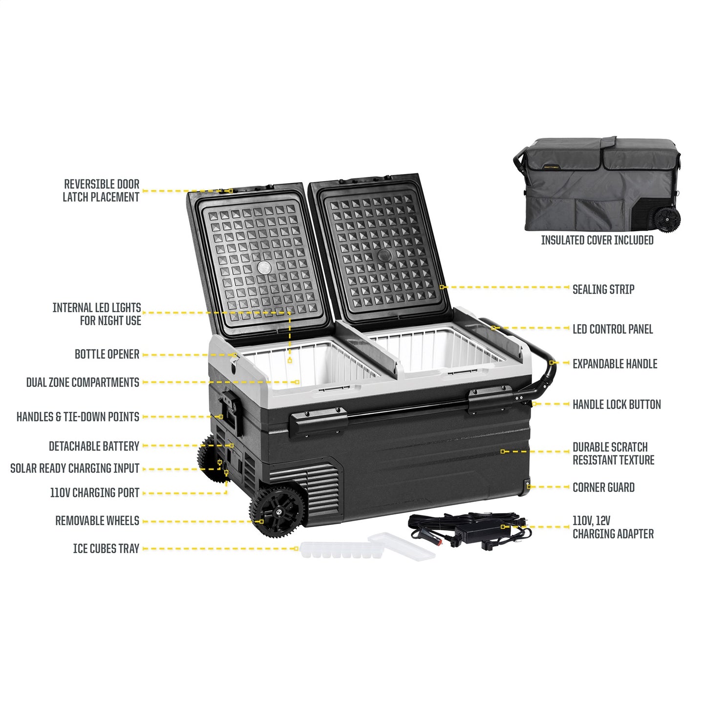 SMITTYBILT | Basecamp 75L Fridge/Freezer Dual Zone Fridge Outside Dimensions 36.9 inch Long x 18.3 Inch Tall x 21.1 Inch Wide Smittybilt |2989