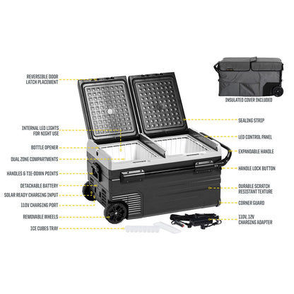 SMITTYBILT | Basecamp 75L Fridge/Freezer Dual Zone Fridge Outside Dimensions 36.9 inch Long x 18.3 Inch Tall x 21.1 Inch Wide Smittybilt |2989