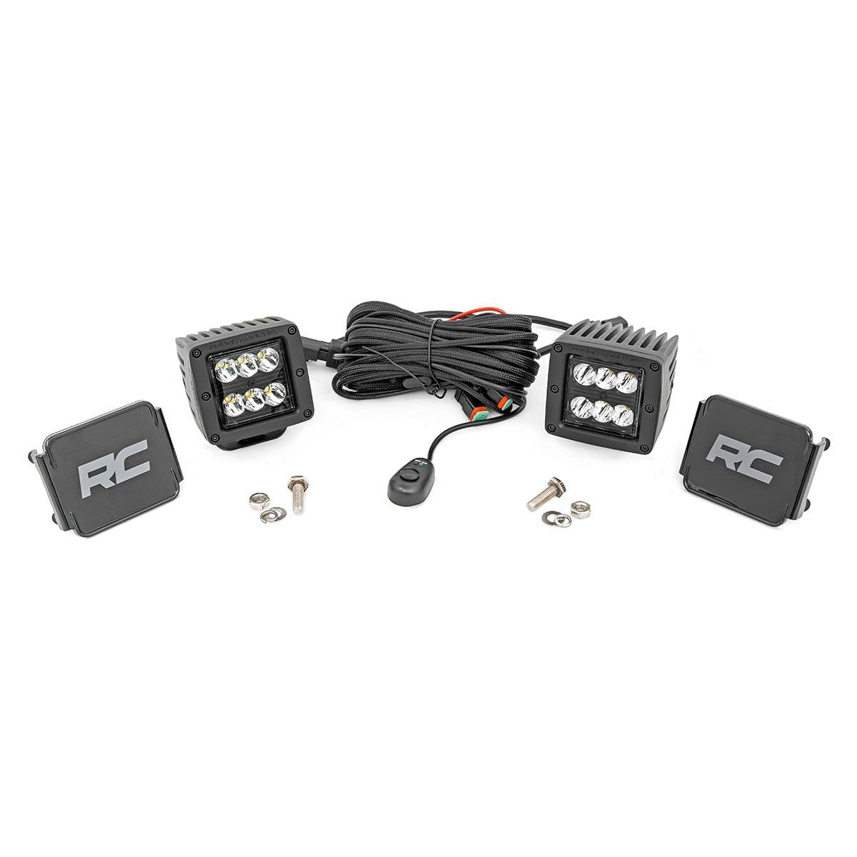 ROUGH COUNTRY 2 Inch Black Series LED Light Pods | Spot | Square | 70903BL