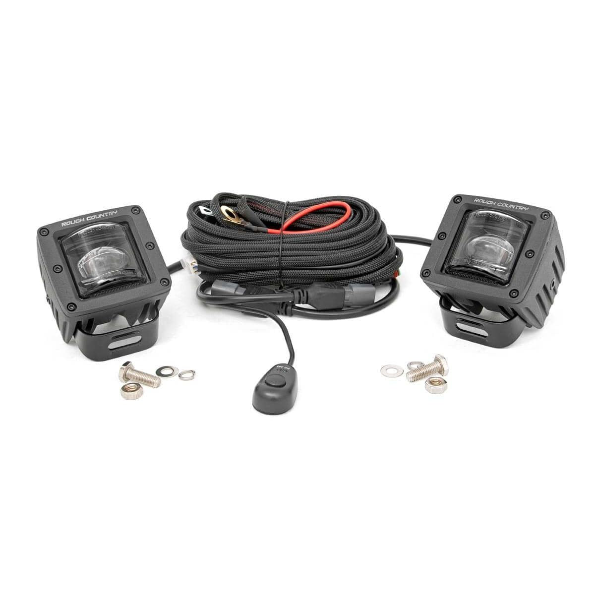 ROUGH COUNTRY 2 Inch Black Series LED Light Pods | SAE Fog | Pair | 70907