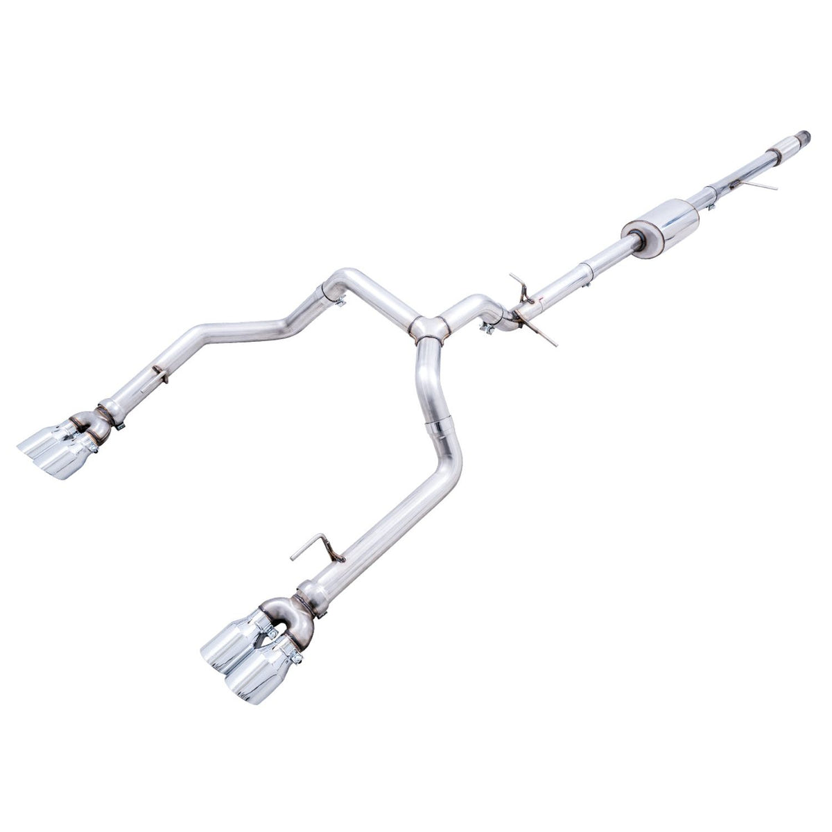 AWE 0FG Catback Split Rear Exit Exhaust for 4th Gen Silverado/Sierra 1500 5.3L (With Bumper Cutouts) 4 Inch Quad Tips — 3015-42201