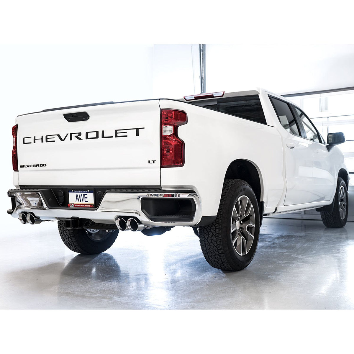 AWE 0FG Catback Split Rear Exit Exhaust for 4th Gen Silverado/Sierra 1500 5.3L (With Bumper Cutouts) 4 Inch Quad Tips