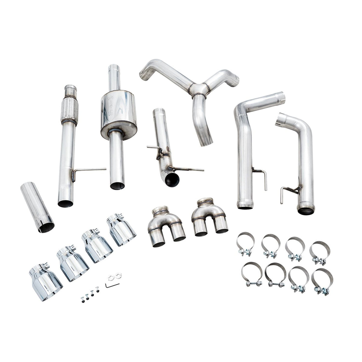 AWE 0FG Catback Split Rear Exit Exhaust for 4th Gen Silverado/Sierra 1500 5.3L (With Bumper Cutouts) 4 Inch Quad Tips