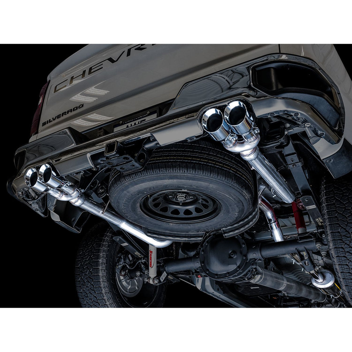 AWE 0FG Catback Split Rear Exit Exhaust for 4th Gen Silverado/Sierra 1500 5.3L (With Bumper Cutouts) 4 Inch Quad Tips
