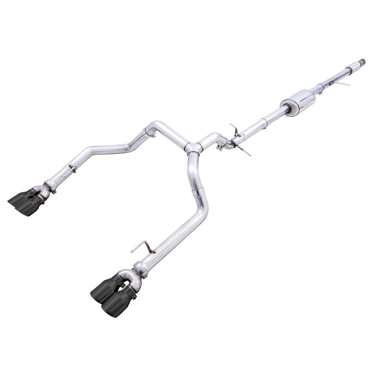 AWE 0FG Catback Split Rear Exit Exhaust for 4th Gen Silverado/Sierra 1500 5.3L (With Bumper Cutouts) 4 Inch Quad Tips — 3015-43202