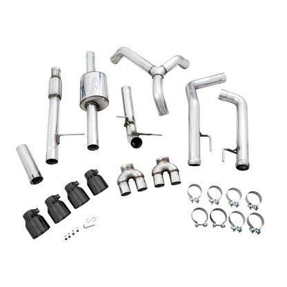 AWE 0FG Catback Split Rear Exit Exhaust for 4th Gen Silverado/Sierra 1500 5.3L (With Bumper Cutouts) 4 Inch Quad Tips