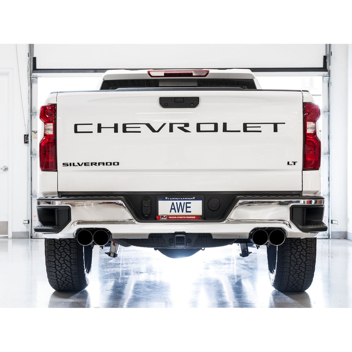 AWE 0FG Catback Split Rear Exit Exhaust for 4th Gen Silverado/Sierra 1500 5.3L (With Bumper Cutouts) 4 Inch Quad Tips