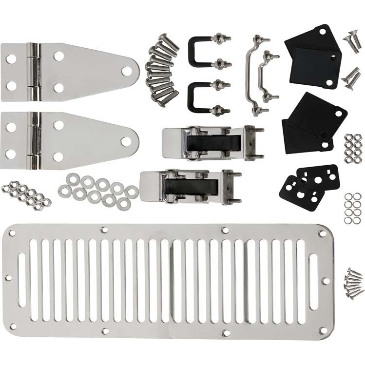 KENTROL Jeep CJ/YJ Hood Kit With TJ Style Hood Catch 78-95 CJ and Wrangler YJ Polished Silver Kentrol  30570