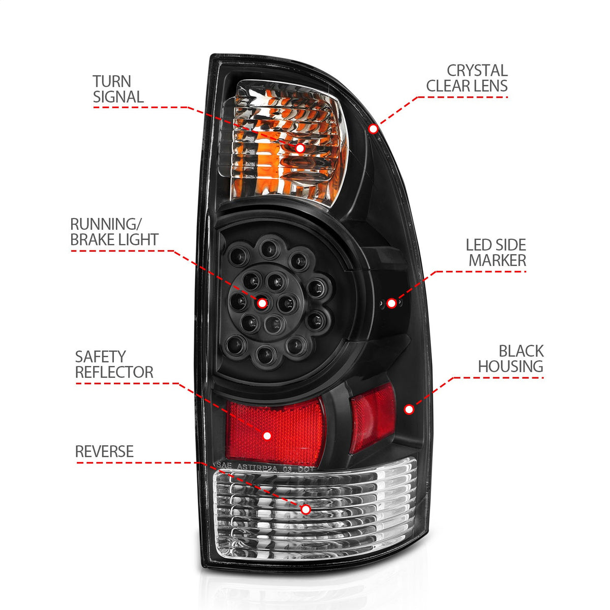 ANZO USA ZUKT_311042 Anzo ZUKT_311042 LED Tail Light Assembly LED Clear Lens Black