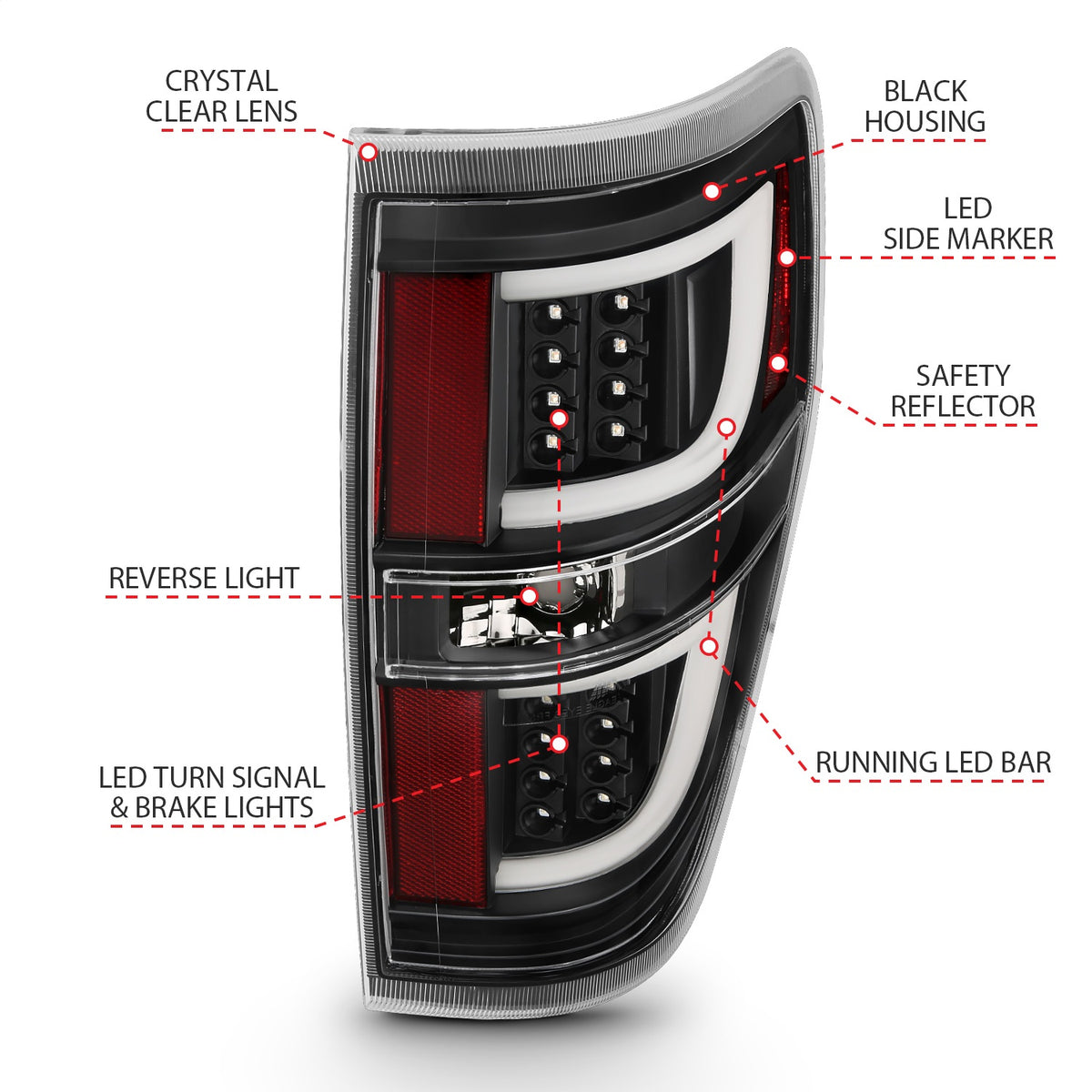 ANZO USA ZUKT_311257 Anzo ZUKT_311257 LED Tail Light Assembly LED Red/Clear Lens Black
