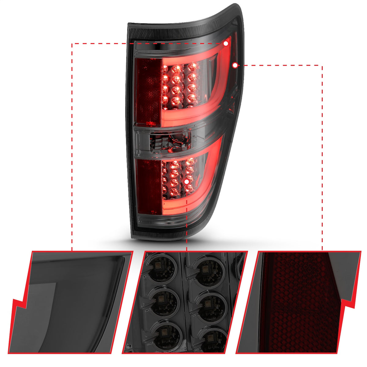 ANZO USA ZUKT_311258 Anzo ZUKT_311258 LED Tail Light Assembly LED Red/Smoke Lens Black