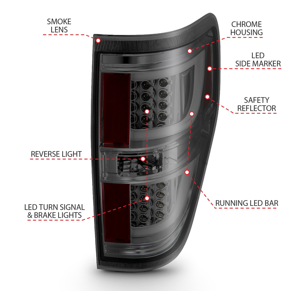 ANZO USA ZUKT_311258 Anzo ZUKT_311258 LED Tail Light Assembly LED Red/Smoke Lens Black