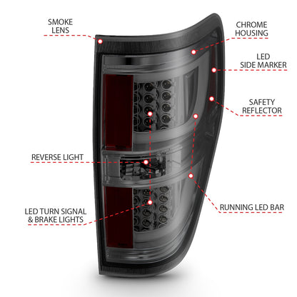 ANZO USA ZUKT_311258 Anzo ZUKT_311258 LED Tail Light Assembly LED Red/Smoke Lens Black