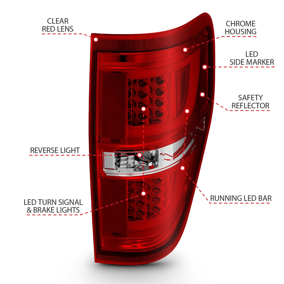 ANZO USA ZUKT_311260 Anzo ZUKT_311260 LED Tail Light Assembly LED Red/Clear Lens