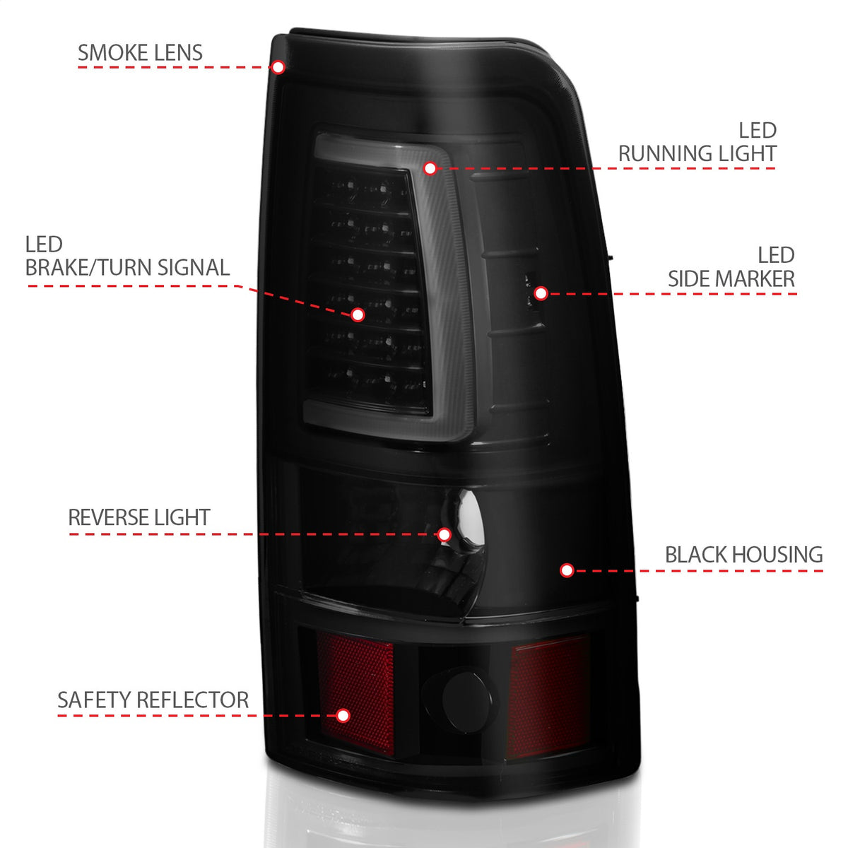 ANZO USA ZUKT_311331 Anzo ZUKT_311331 LED Tail Light Assembly LED Smoke Lens Black