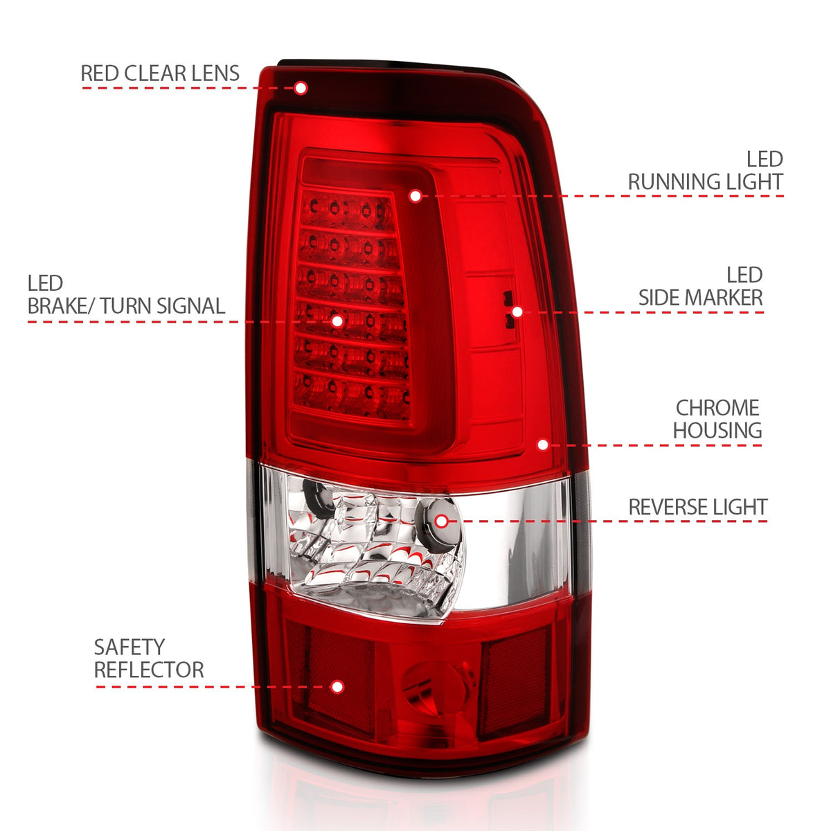 ANZO USA ZUKT_311332 Anzo ZUKT_311332 LED Tail Light Assembly LED Red/Clear Lens