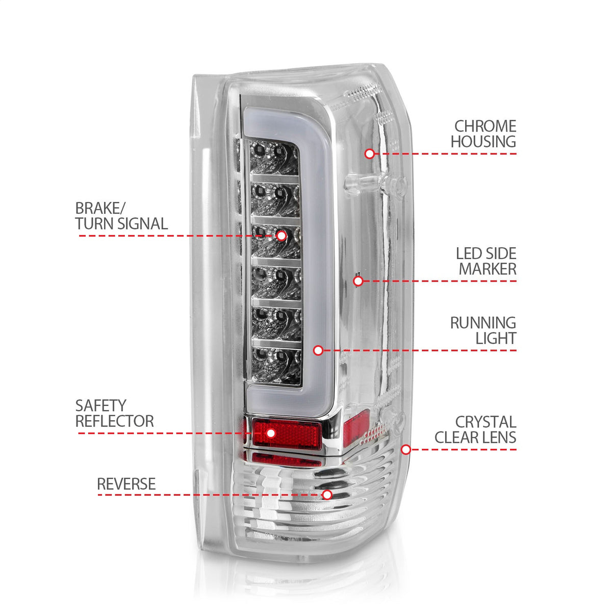 ANZO USA ZUKT_311352 Anzo ZUKT_311352 LED Tail Light Assembly LED Clear Lens Chrome