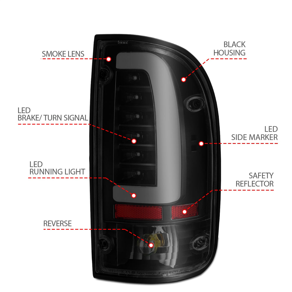 ANZO USA ZUKT_311354 Anzo ZUKT_311354 LED Tail Light Assembly LED Smoke Lens Black