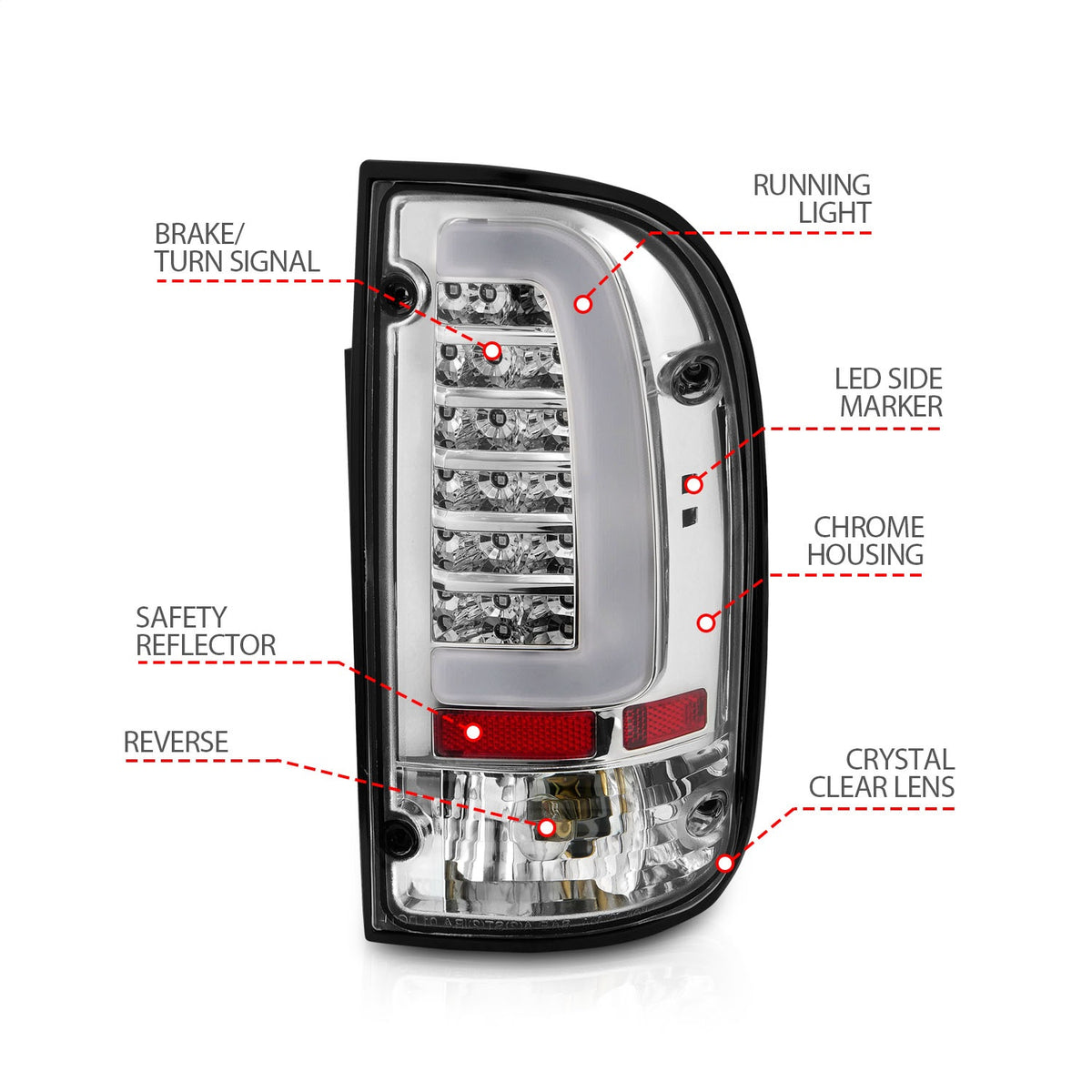 ANZO USA ZUKT_311355 Anzo ZUKT_311355 LED Tail Light Assembly LED Clear Lens Chrome
