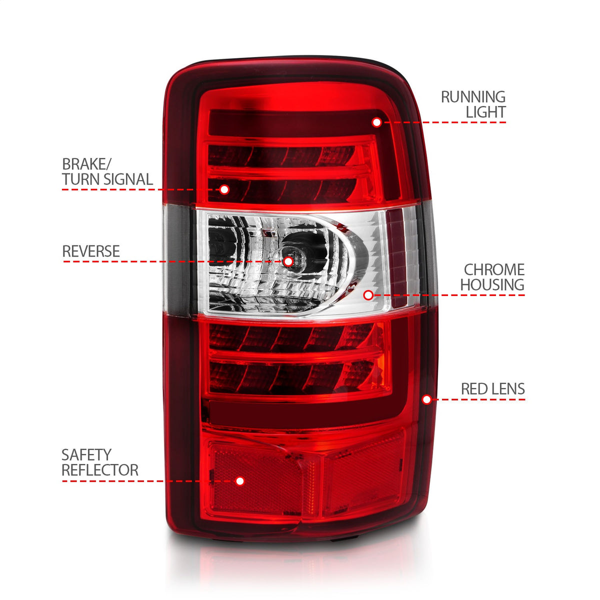 ANZO USA ZUKT_311364 Anzo ZUKT_311364 LED Tail Light Assembly LED Red Lens Chrome
