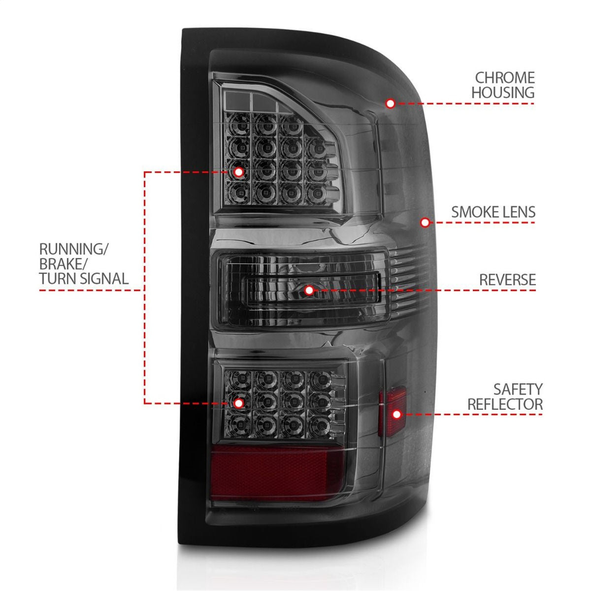 ANZO USA ZUKT_311398 Anzo ZUKT_311398 LED Tail Light Assembly Smoke Lens Black Housing