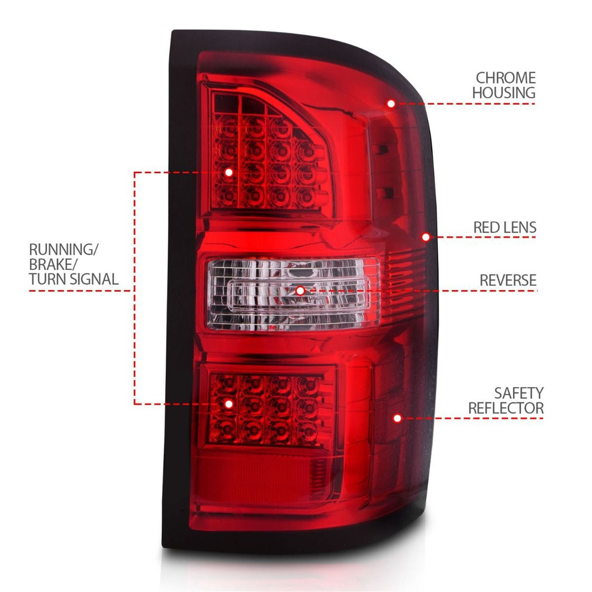 ANZO USA ZUKT_311399 Anzo ZUKT_311399 LED Tail Light Assembly Red/Clear Lens Chrome