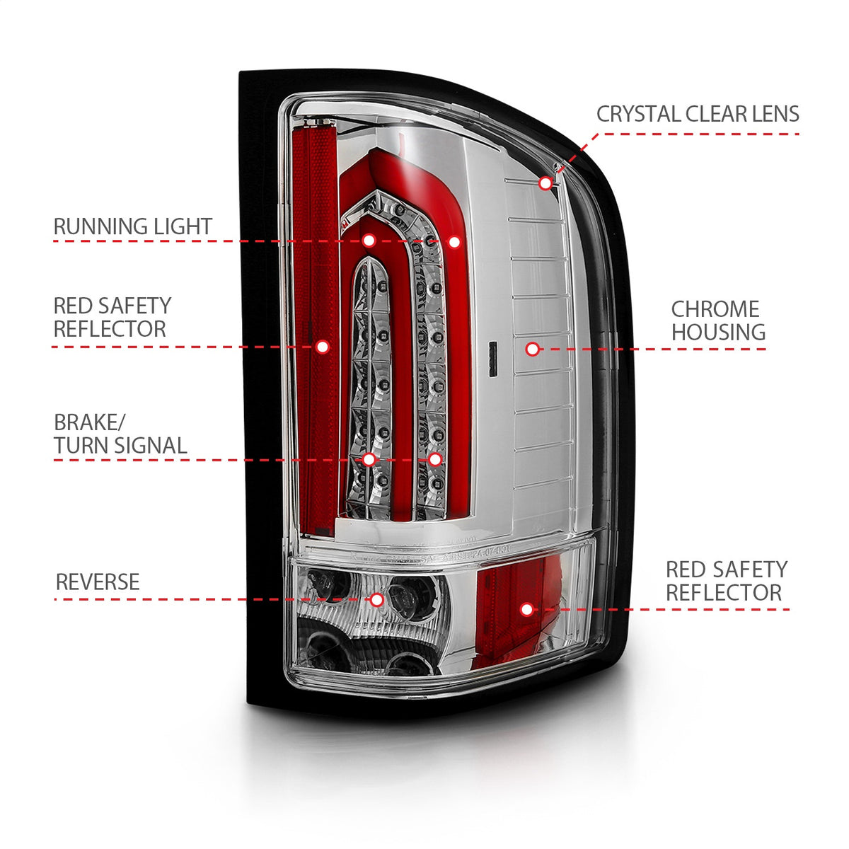 ANZO USA ZUKT_321341 Anzo ZUKT_321341 LED Tail Light Assembly LED Chrome Lens Pair