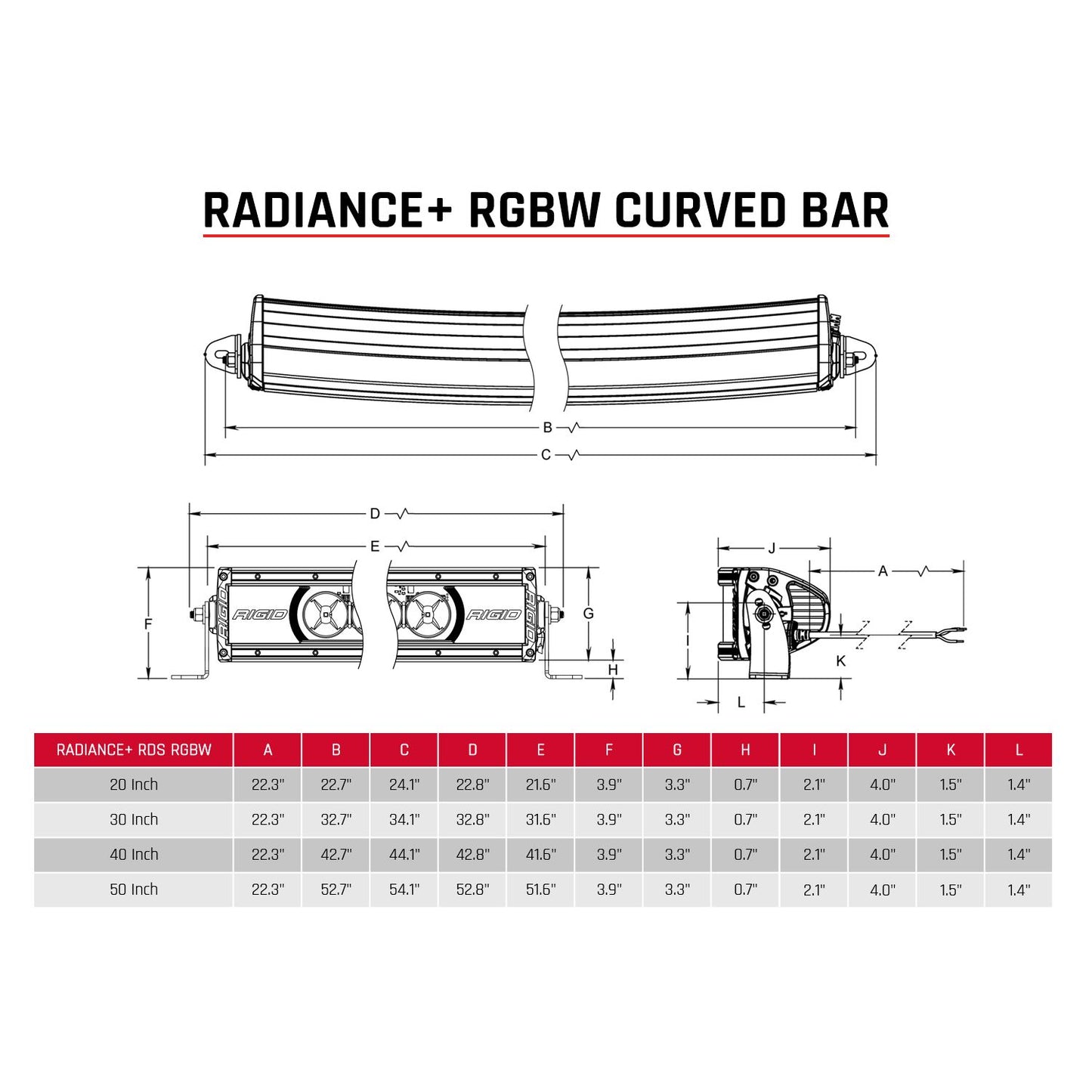 RIGID INDUSTRIES | Radiance Plus Curved 40 Inch RGBW Light Bar RIGID Industries | 340053