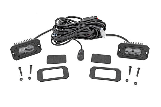 ROUGH COUNTRY | 3x1.75 Inch Black Series  Yellow  LED Slim Aux  SAE Fog  Flush Mount  Pair | 70909