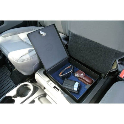 BESTOP | Universal Lock Box Jeep '87-95 Wrangler YJ '97-06 TJ '07-18 JK '18-26 JL Universal Truck Center Console Bestop | 42644-01 showing interior storage with sunglasses and keys.