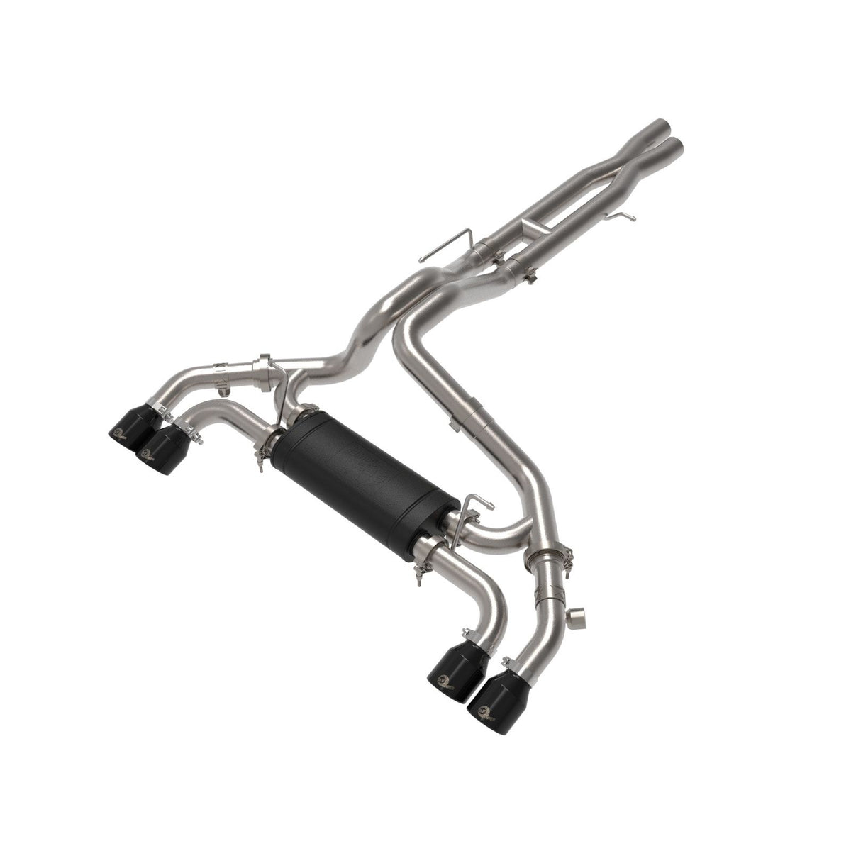 aFe POWER Vulcan Series 3 IN to 2-1/2 IN 304 Stainless Steel Cat-Back Exhaust System w/ Black Tip — 49-38098-B