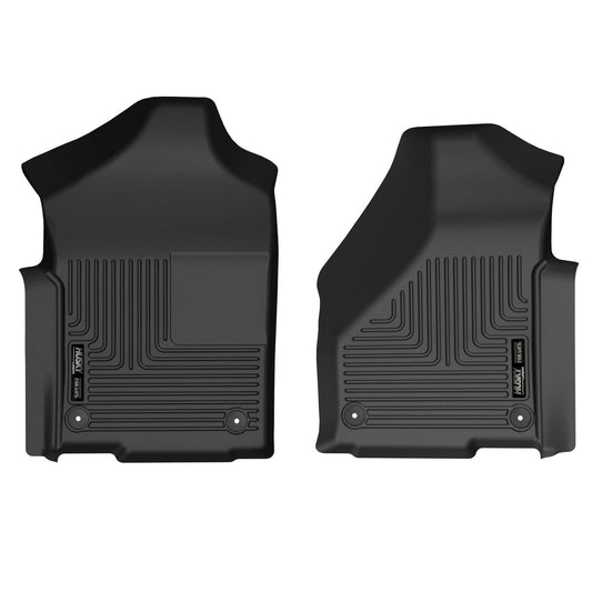 Husky Liners | X-act Contour Front Floor Liners For 2019-2024 2500/3500 Husky Liners | 50691, black rubber floor mats.