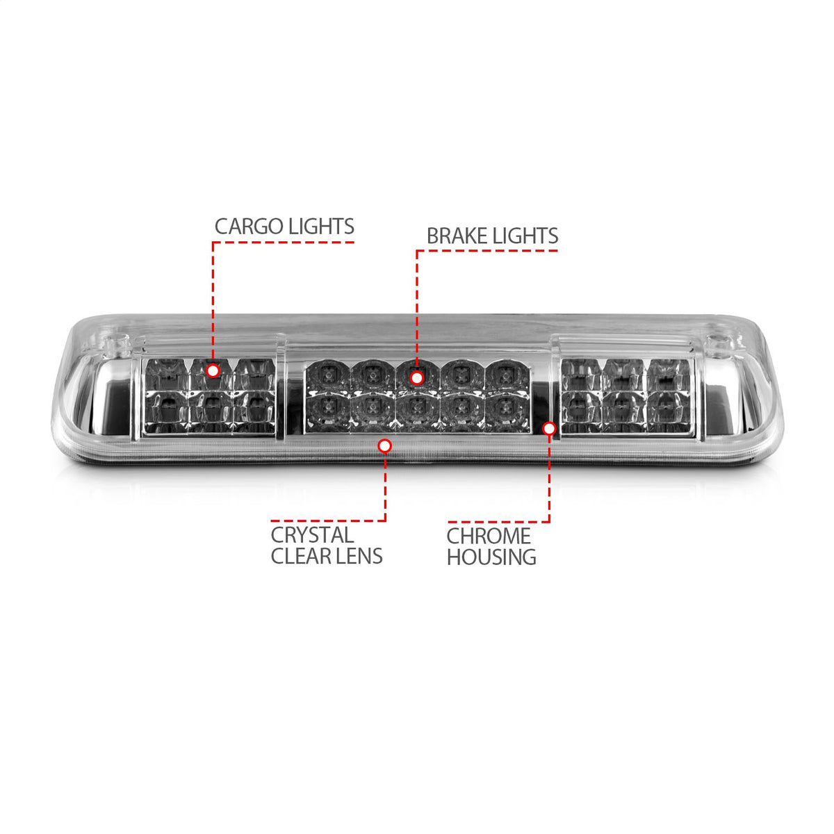 ANZO USA ZUKT_531088 Anzo ZUKT_531088 Third Brake Light Assembly LED Clear Lens Chrome