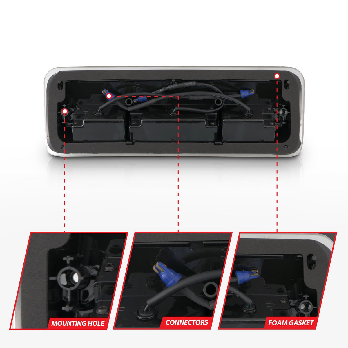 ANZO USA ZUKT_531088 Anzo ZUKT_531088 Third Brake Light Assembly LED Clear Lens Chrome