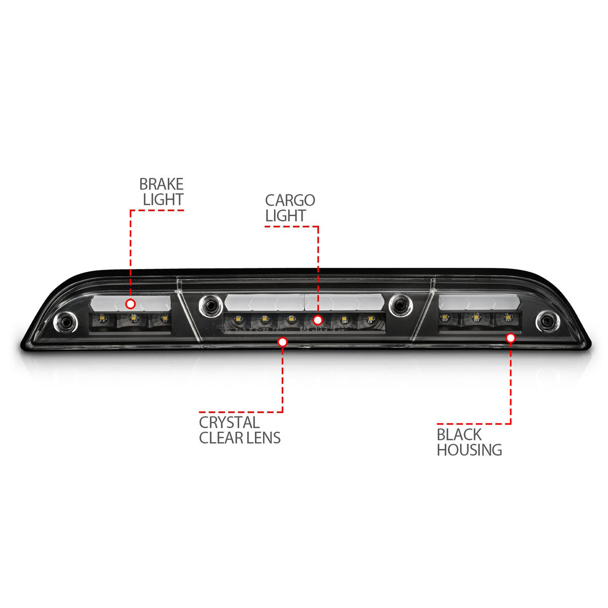 ANZO USA ZUKT_531111 Anzo ZUKT_531111 Third Brake Light Assembly LED Clear Lens Black