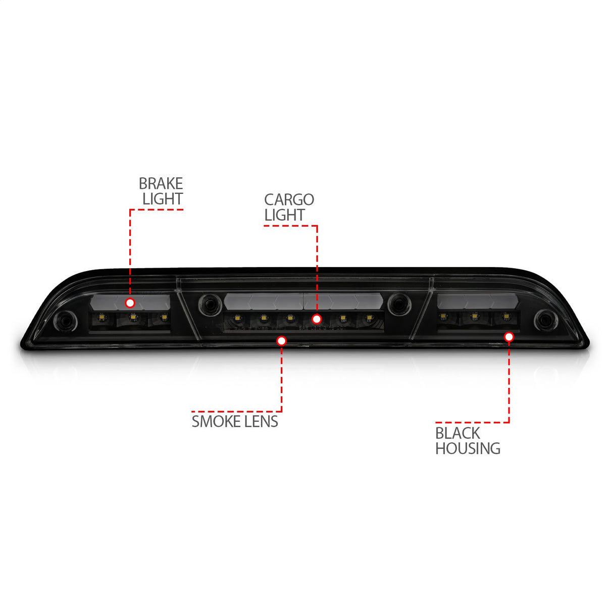 ANZO USA ZUKT_531112 Anzo ZUKT_531112 Third Brake Light Assembly LED Smoke Lens Black