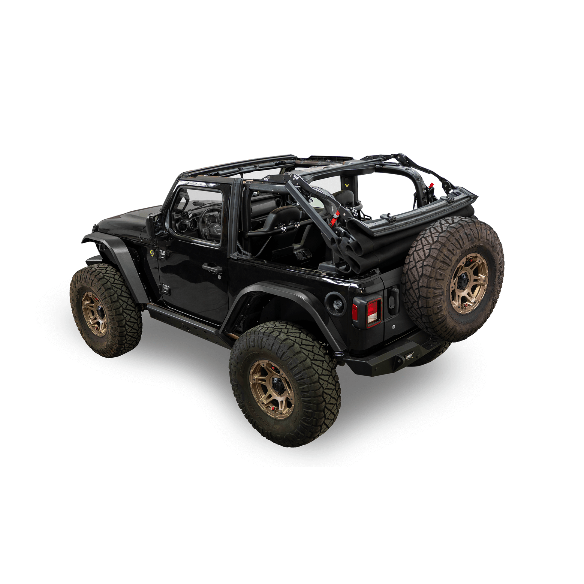 BESTOP | Supertop Glide Jeep 2018-26 Wrangler JL 2-Door Squareback, Black Diamond Bestop | 54728-35 on a black Jeep