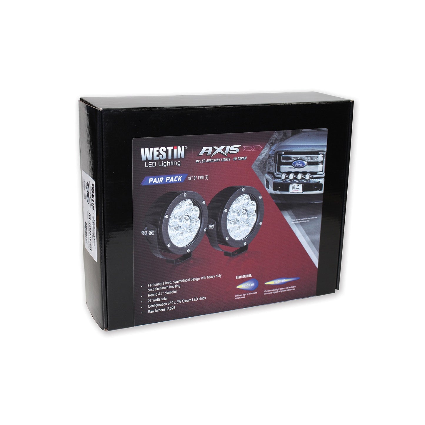 WESTIN AUTOMOTIVE | Axis LED Auxiliary Light  All  LED Auxiliary Light 4.75" Round Flood w/3W Osram (Set-2)  Blac | 09-12007B-PR