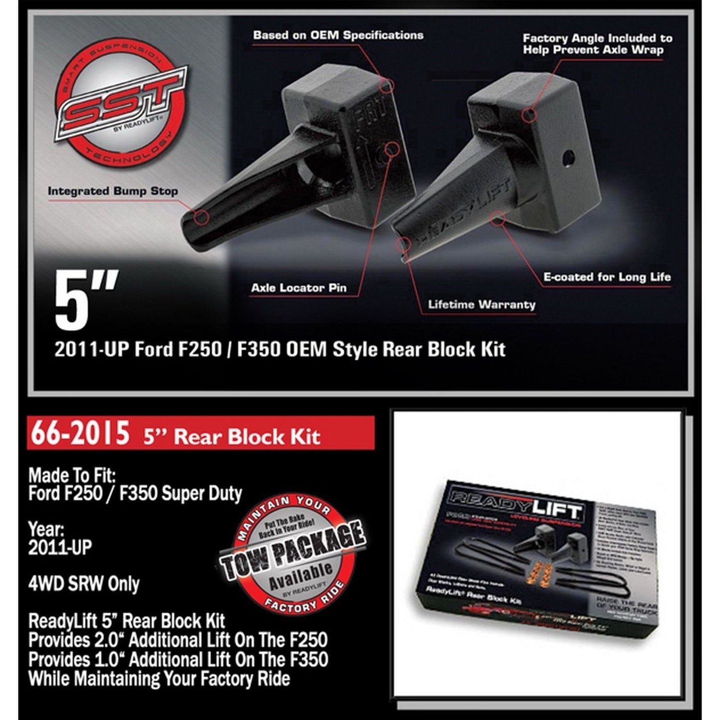 ReadyLIFT 5'' Flat Rear Block Kit with Carrier Bearing Spacer for 2 Piece Drive Shaft (F250/F350/F450) 66-2015
