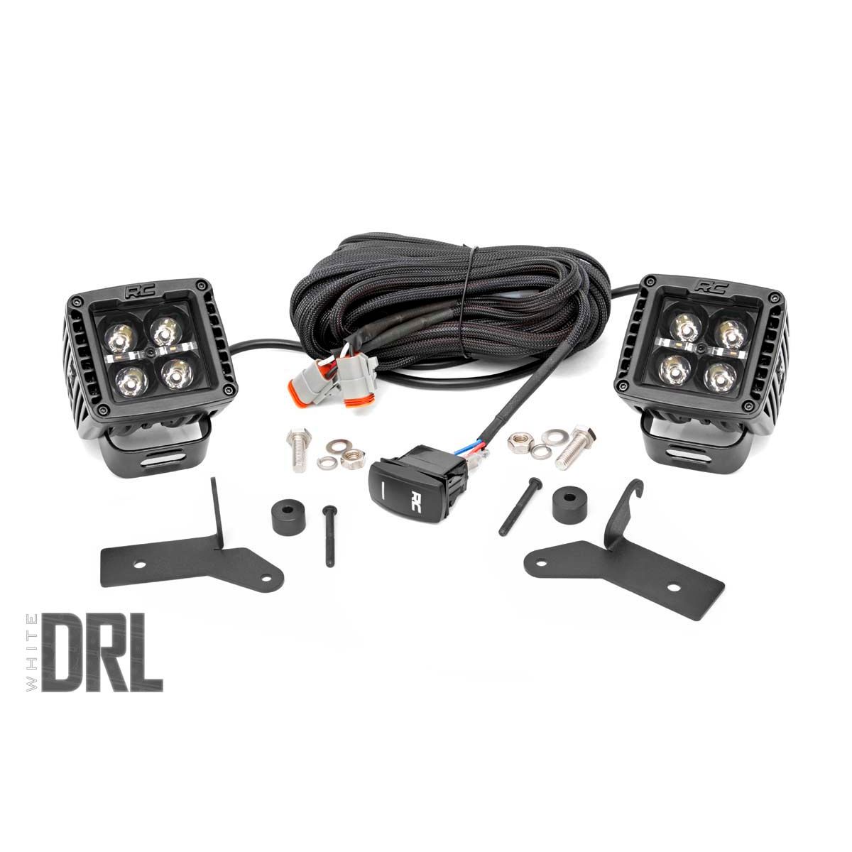Rough Country LED Light Kit | Hinge Mount | 2" Black Pair | White DRL | Jeep Gladiator JT/Wrangler JL (18-26) 70052DRL