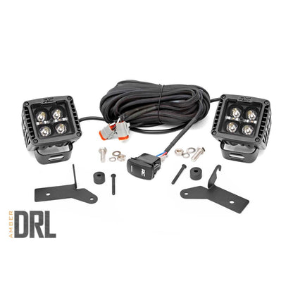 Rough Country LED Light Kit | Hinge Mount | 2" Black Pair | Amber DRL | Jeep Gladiator JT/Wrangler JL (18-26) 70052DRLA