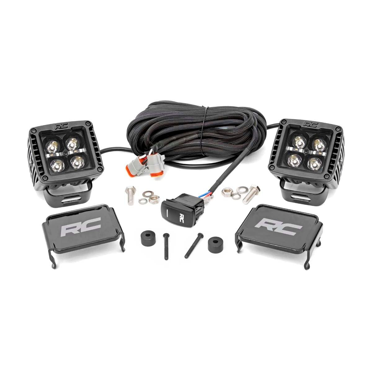 ROUGH COUNTRY LED Light Kit | Cowl Mount | 2" Black Pair | White DRL | Jeep Gladiator JT/Wrangler JL (18-25) | 70061