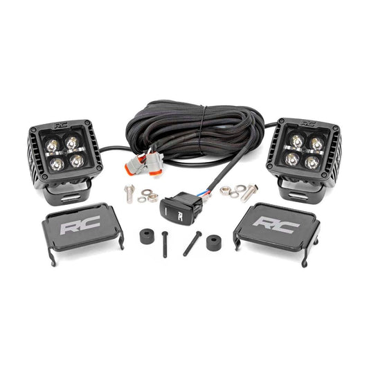 ROUGH COUNTRY LED Light Kit | Cowl Mount | 2" Black Pair | White DRL | Jeep Gladiator JT/Wrangler JL (18-25) | 70061