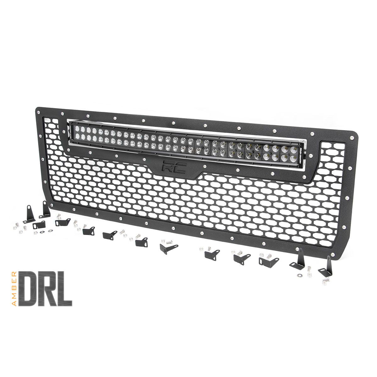 ROUGH COUNTRY Mesh Grille | 30" Dual Row LED | Black | Amber DRL | GMC Sierra 1500 (14-15) | 70190BDA