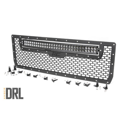 ROUGH COUNTRY Mesh Grille | 30" Dual Row LED | Black | Amber DRL | GMC Sierra 1500 (14-15) | 70190BDA
